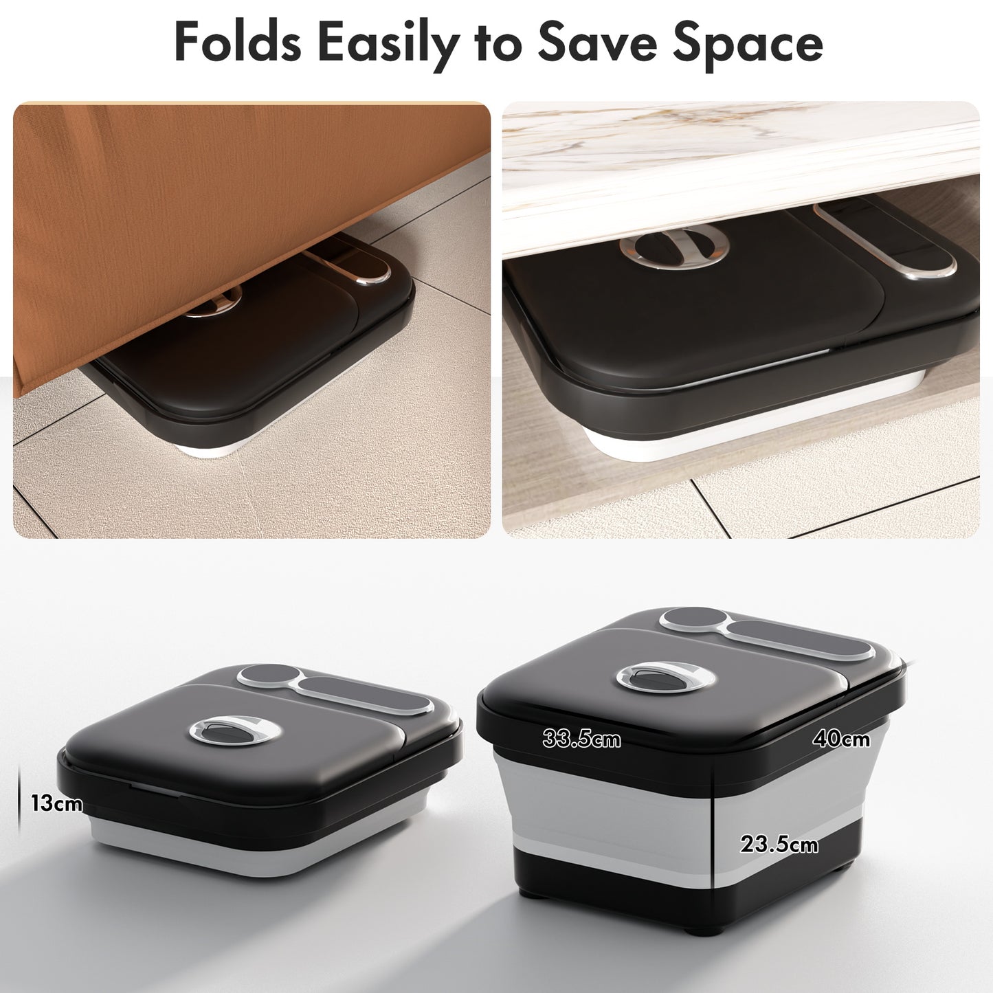 Beinilai Collapsible Foot Spa Bath Massage with Heat,Temperature Control,6 Massage Roller and Bubble,Foot Bath with Removable Pedicure Stone for Care Your Feet--Black