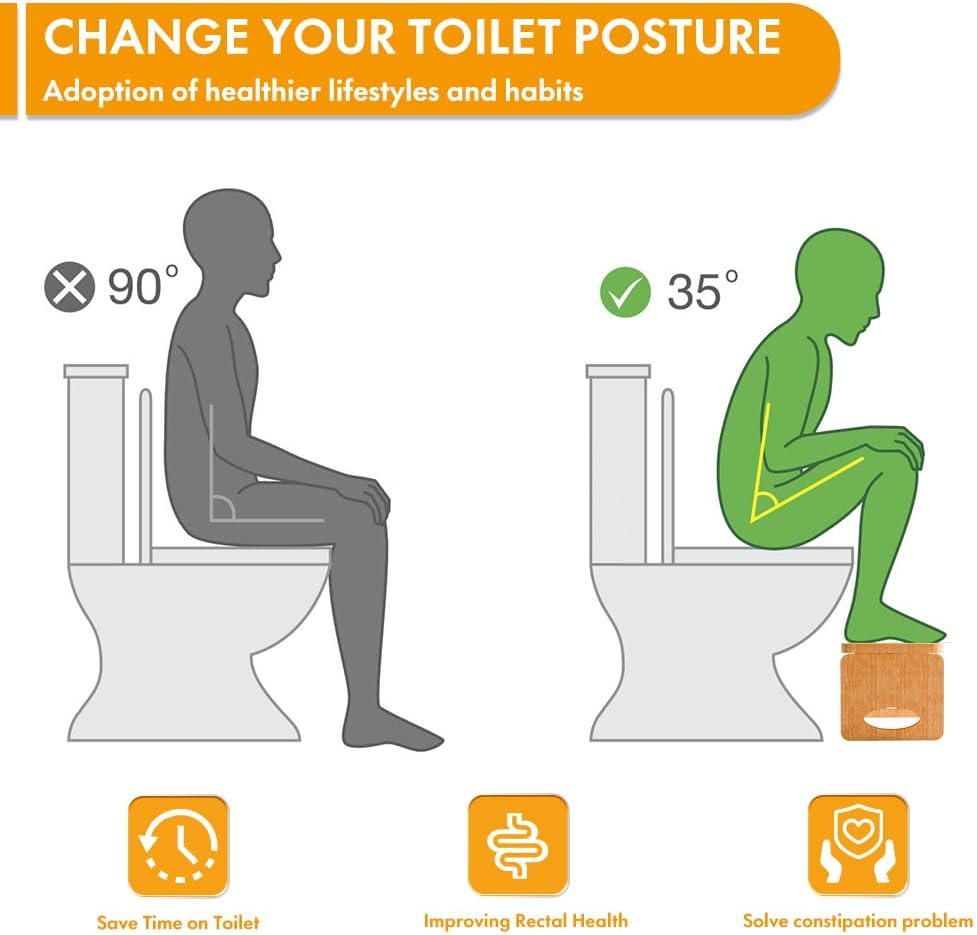 Beinilai Foldable Toilet Stool,7 Inches Poop Stool for Bathroom,Bamboo Toilet Stool Squat Adult,Potty Stool with 2 Packs Anti-Slip Strip