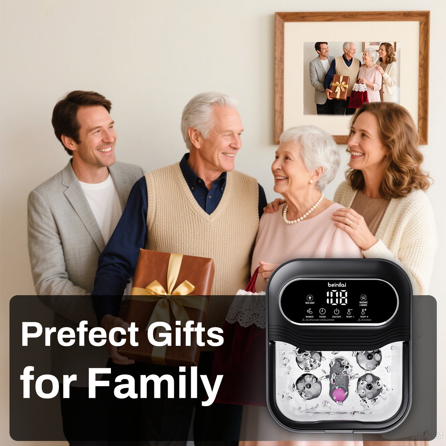 Beinilai Collapsible Foot Spa Electric Rotary Massage,Foot Bath with Heat,Tem Control,Bubbles, and 24 Motorized Shiatsu Massage Balls for Feet Stress Relief-Black