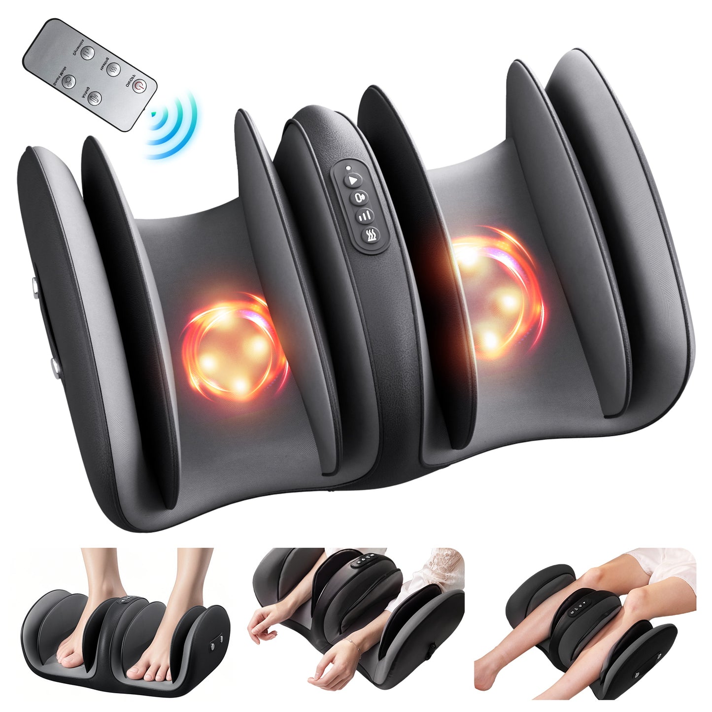 Beinilai Foot Massager with Heat and Remote Control,Electric Shiatsu Deep Kneading and Airbag for Muscle Relaxation ,3D Rotation for Feet, Calf, Ankles--Black
