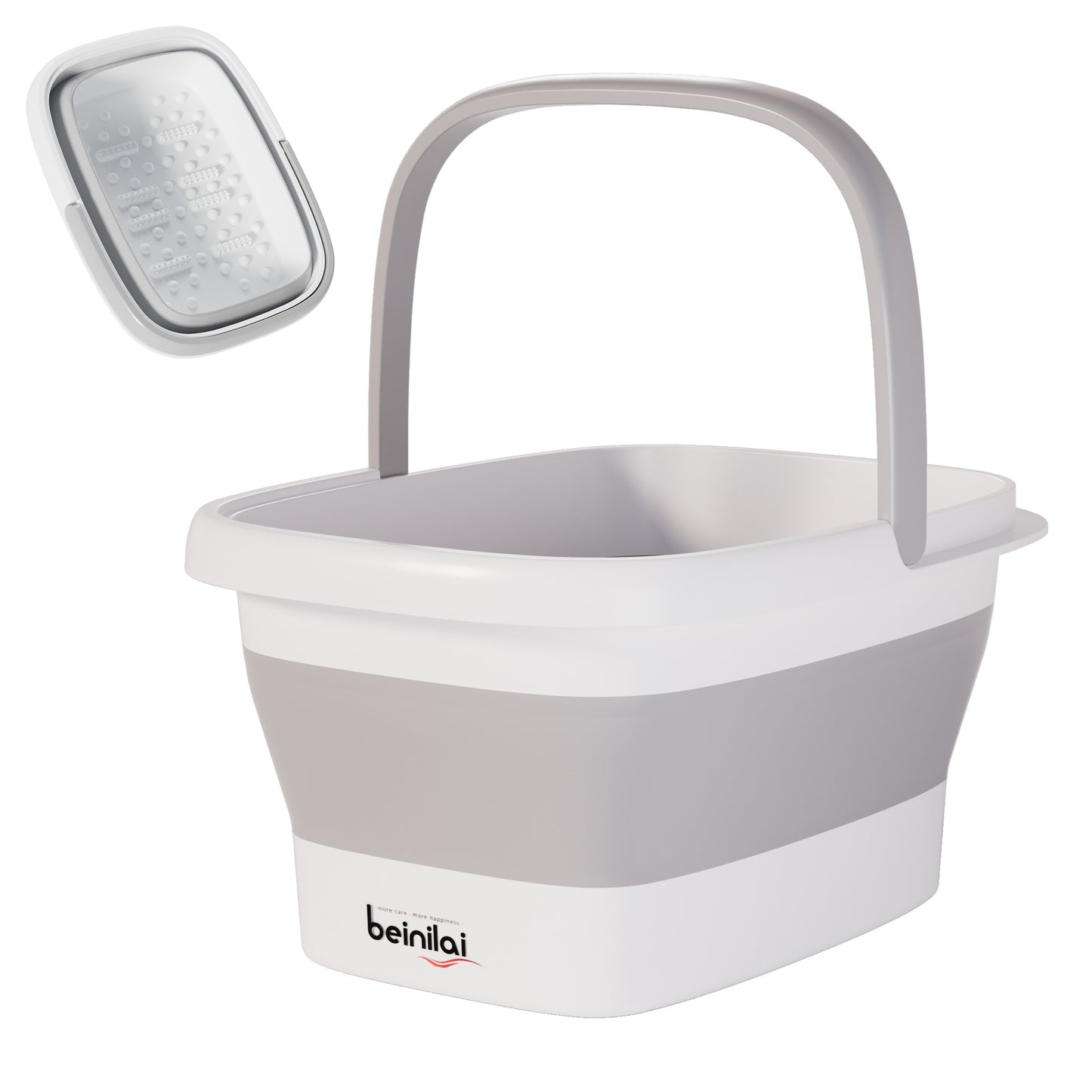 Beinilai Collapsible Foot Bath basin with Massage Bumps for Soaking Feet,Foot Soak Tub with Handle,Multifunctional Plastic Foot Bucket-Grey