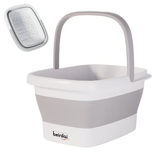 Beinilai Collapsible Foot Bath basin with Massage Bumps for Soaking Feet,Foot Soak Tub with Handle,Multifunctional Plastic Foot Bucket-Grey