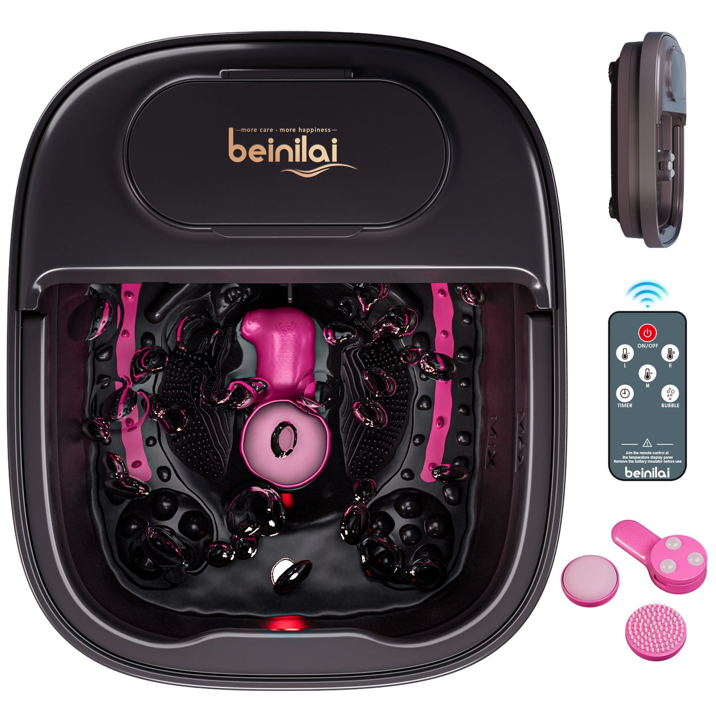 Beinilai Collapsible Foot Spa with Heat and Massage,Foot Bath with 3 Pedicure Attachments, Remote Control,Timer ,Bubbles and Vibration for Care Your Feet (Dark Grey)