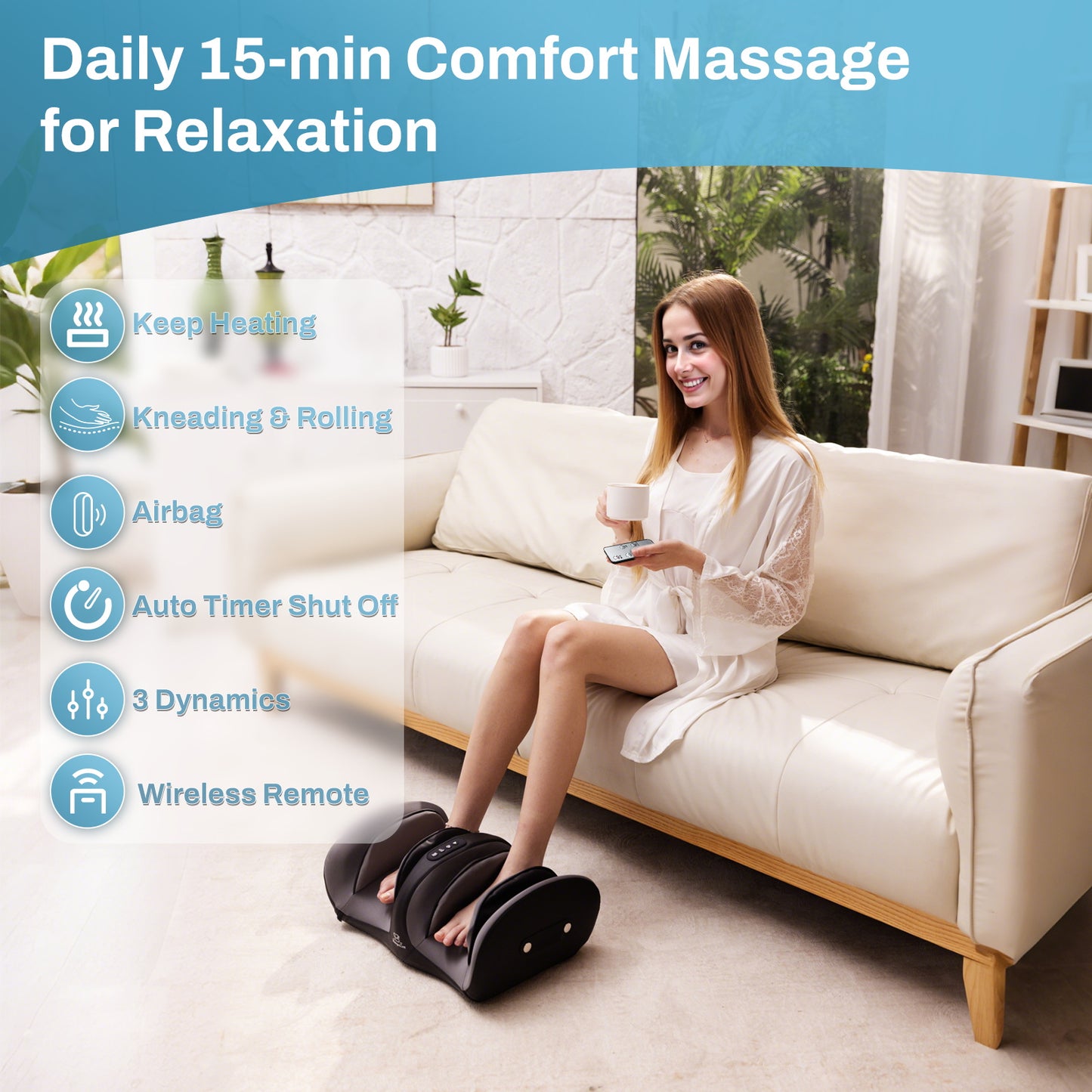 Beinilai Foot Massager with Heat and Remote Control,Electric Shiatsu Deep Kneading and Airbag for Muscle Relaxation ,3D Rotation for Feet, Calf, Ankles--Black