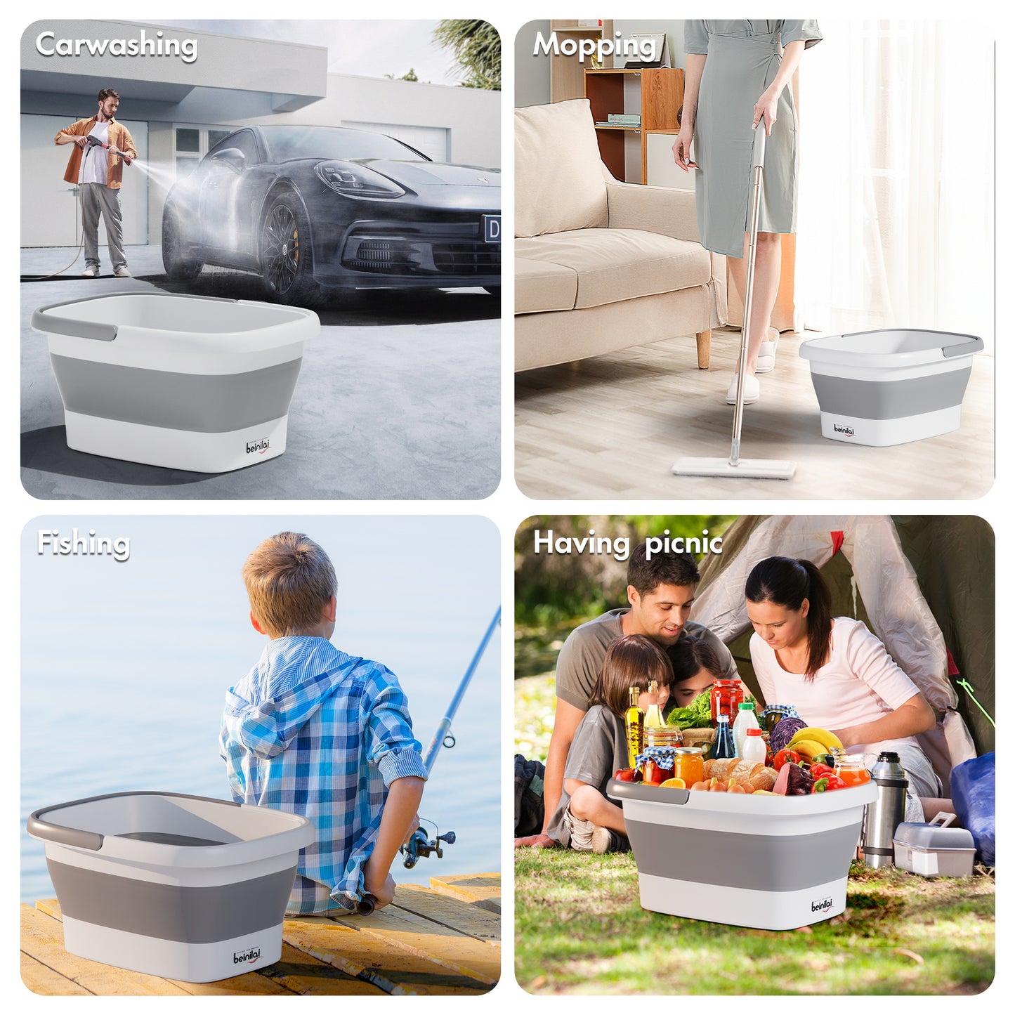 Beinilai Collapsible Foot Bath basin with Massage Bumps for Soaking Feet,Foot Soak Tub with Handle,Multifunctional Plastic Foot Bucket-Grey