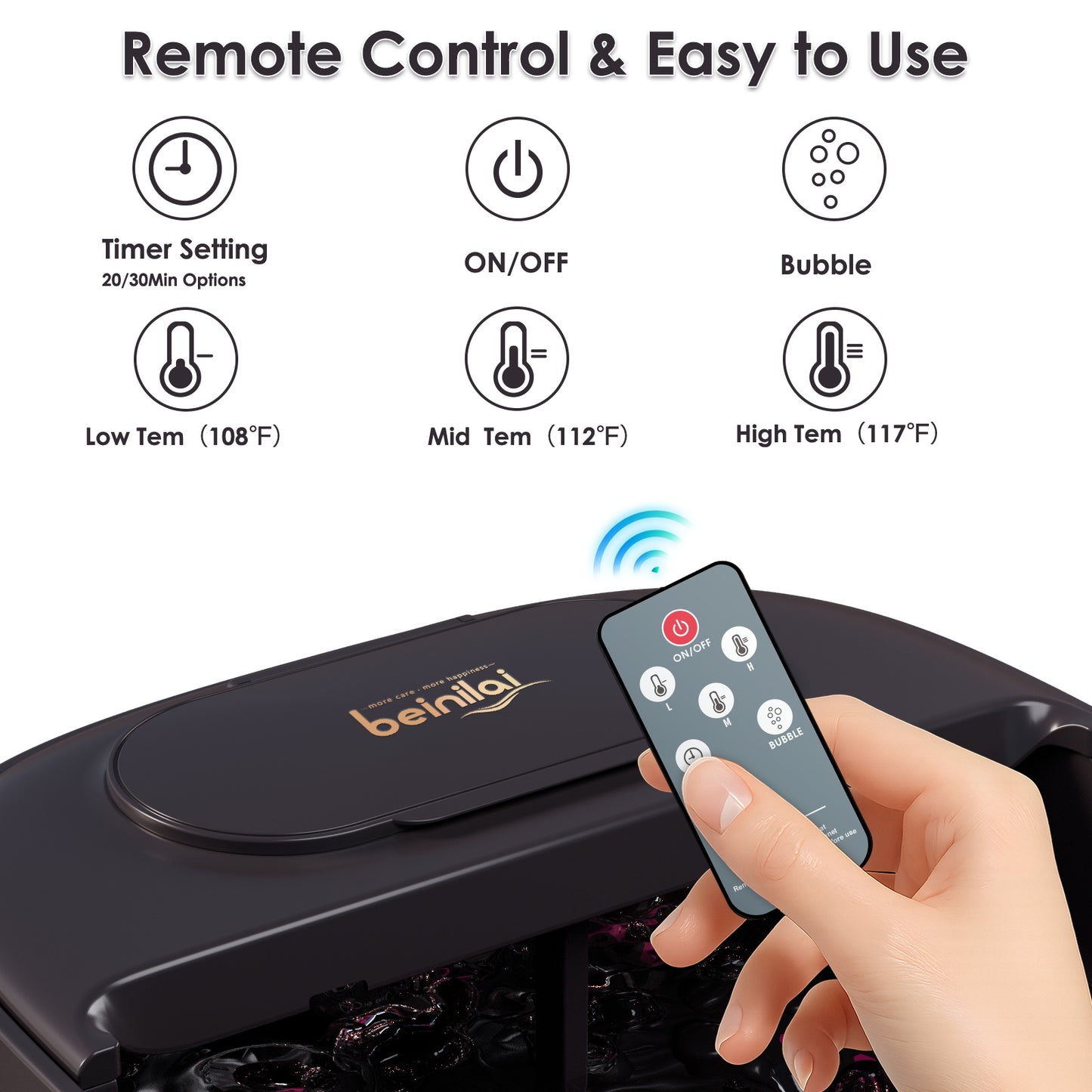 Beinilai Collapsible Foot Spa with Heat and Massage,Foot Bath with 3 Pedicure Attachments, Remote Control,Timer ,Bubbles and Vibration for Care Your Feet (Dark Grey)