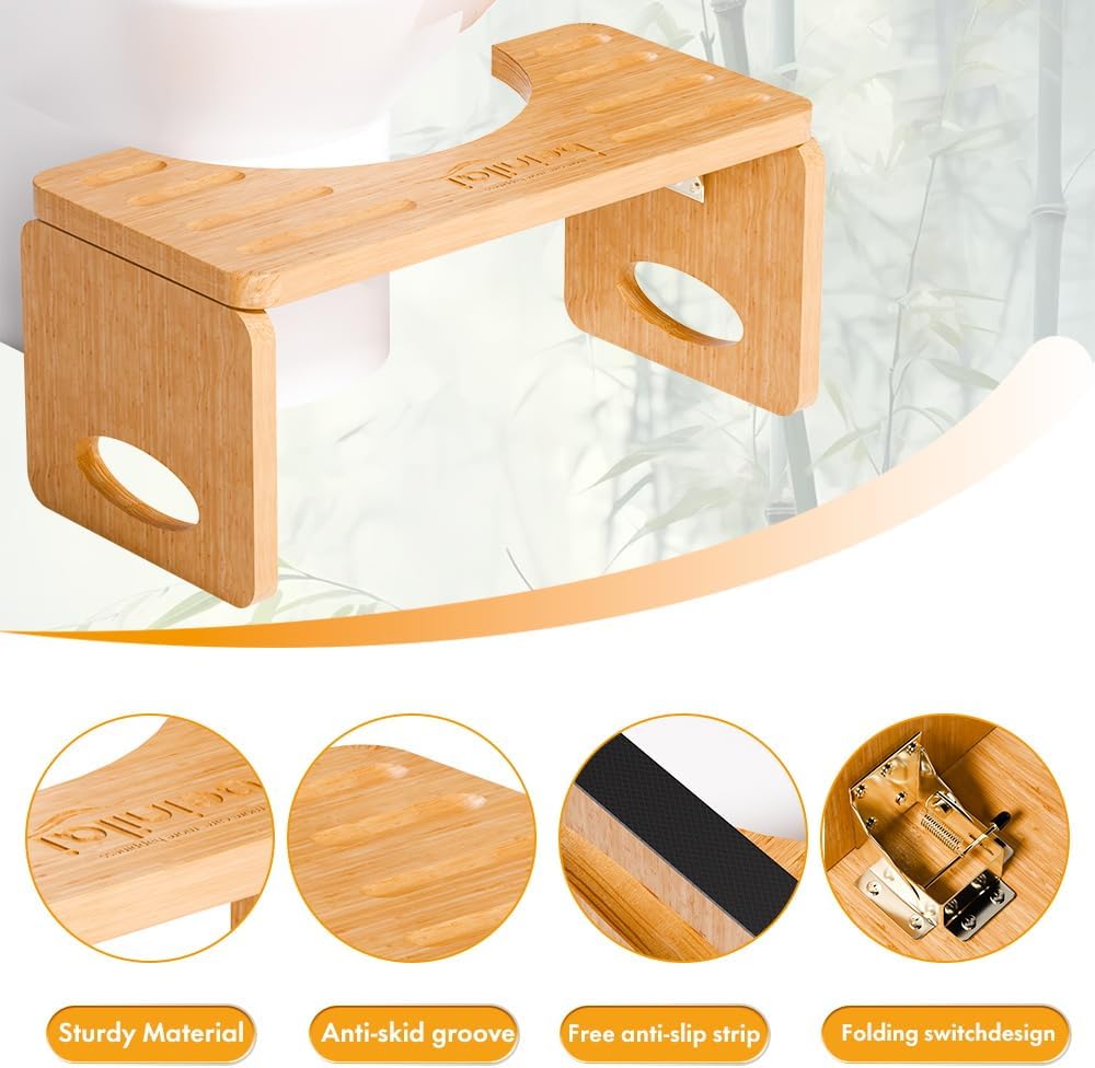 7 Inch Stool Beinilai Foldable Toilet Stool,7 Inches Poop Stool for Bathroom,Bamboo