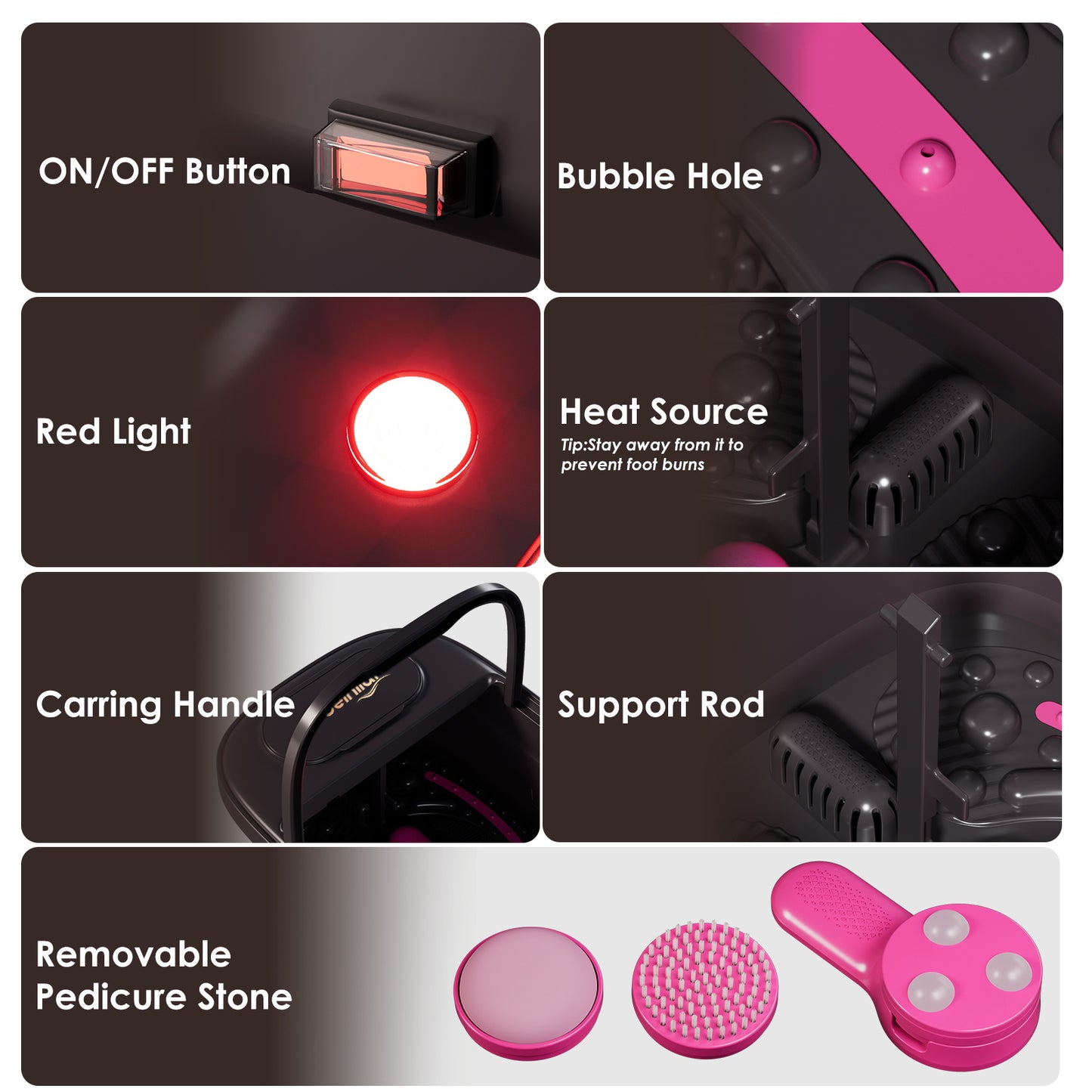 Beinilai Collapsible Foot Spa with Heat and Massage,Foot Bath with 3 Pedicure Attachments, Remote Control,Timer ,Bubbles and Vibration for Care Your Feet (Dark Grey)