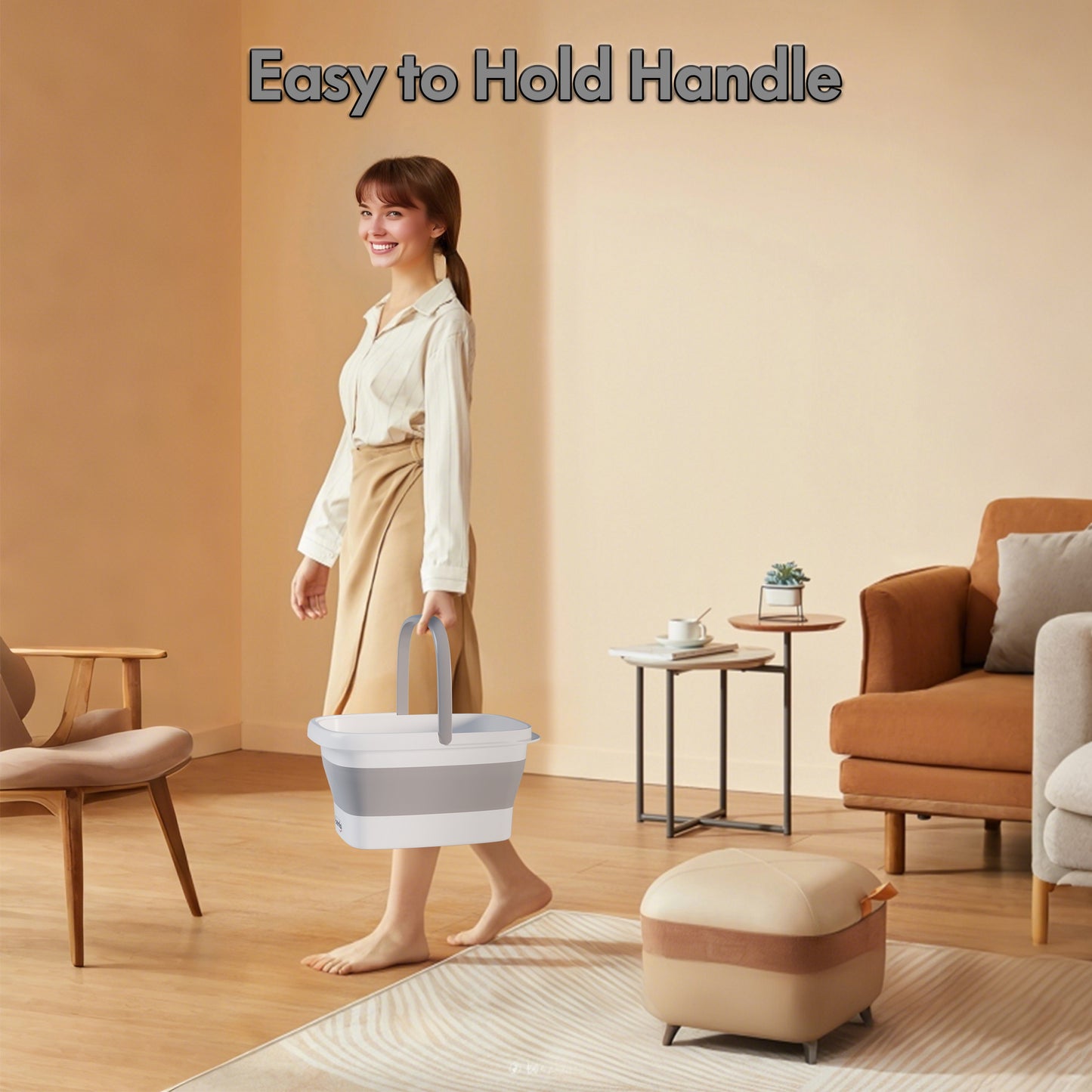 Beinilai Collapsible Foot Bath basin with Massage Bumps for Soaking Feet,Foot Soak Tub with Handle,Multifunctional Plastic Foot Bucket-Grey