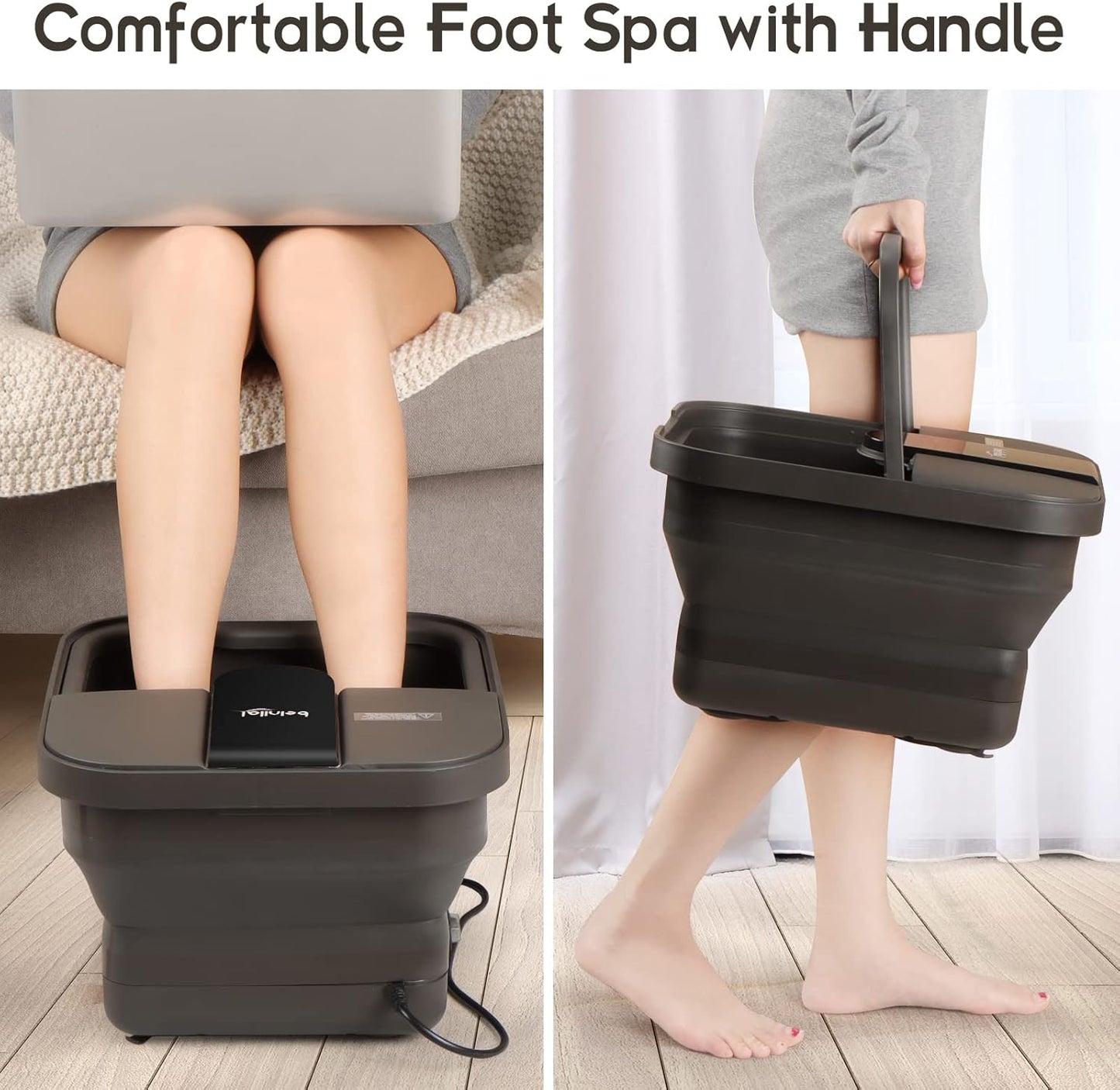 Beinilai Collapsible Foot Spa,Foot Bath with Heat and Massage and Bubble Jets,Foot Soak Tub with Six Non Motorized Foot Rollers,Acupressure Massage Points,Red Light and Removable Pumice Stone
