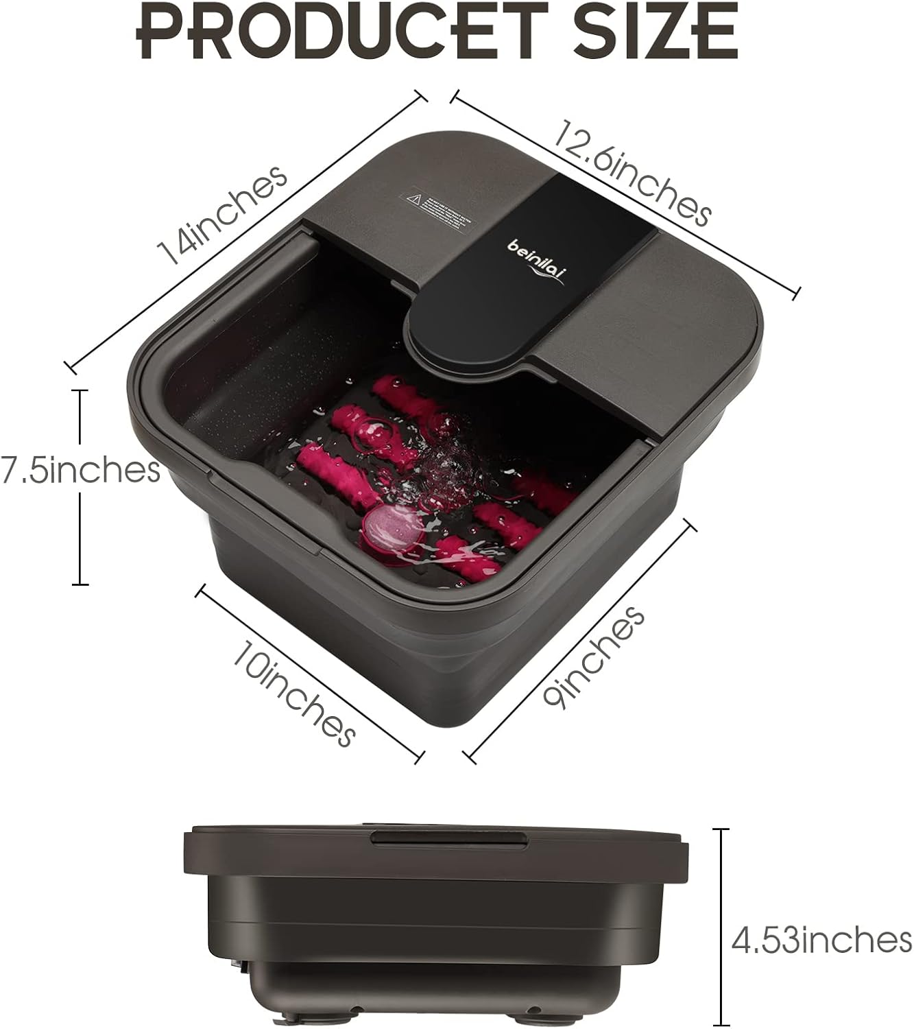 Beinilai Collapsible Foot Spa,Foot Bath with Heat and Massage and Bubble Jets,Foot Soak Tub with Six Non Motorized Foot Rollers,Acupressure Massage Points,Red Light and Removable Pumice Stone