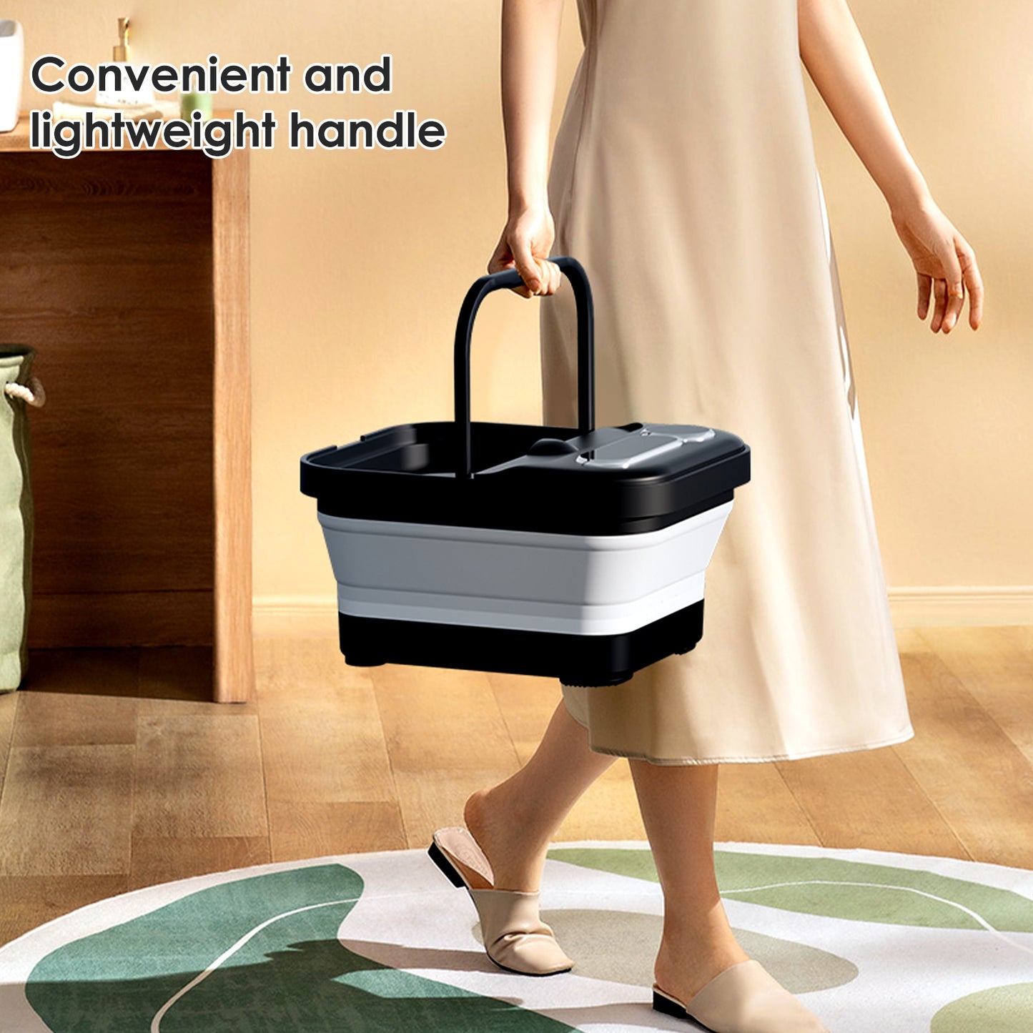 Beinilai Collapsible Foot Spa Bath Massage with Heat,Temperature Control,6 Massage Roller and Bubble,Foot Bath with Removable Pedicure Stone for Care Your Feet--Black
